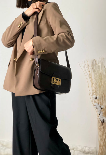 CELINE 馬車皮革斜背包 棕色 復古 rpj55e 