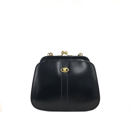 CELINE Triomphe Logo Motif Leather Shoulder bag Black Vintage tara68