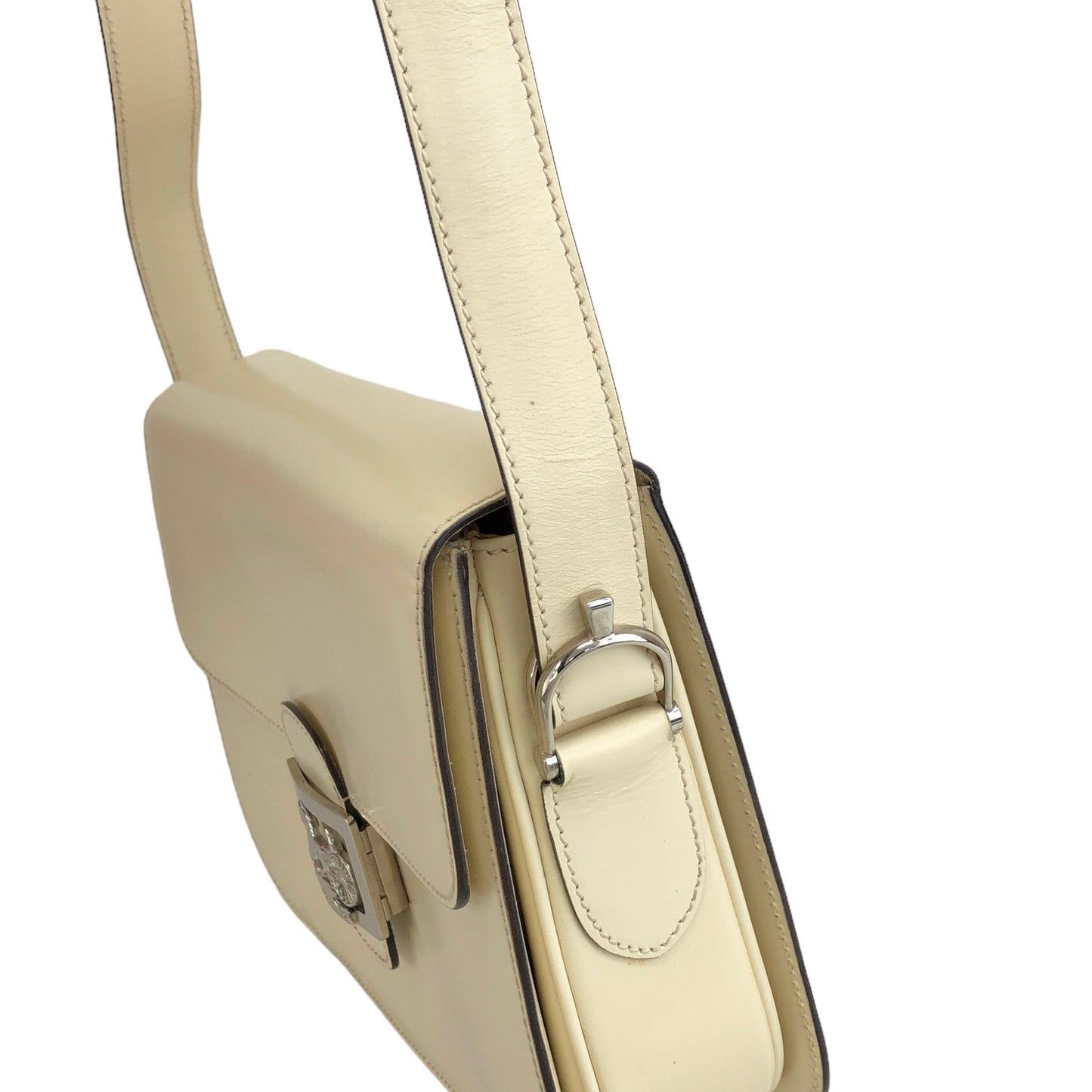 CELINE Horse Carriage Leather Crossbody Shoulder bag White Vintage xndfdh