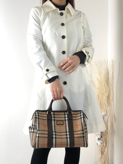 BURBERRY Classic Check Logo Canvas Leather Handbag Boston bag Brown Vintage 7nif54