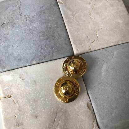 CELINE LogoCircle Starball Logo 圖案耳環 金色 復古 5sk543 