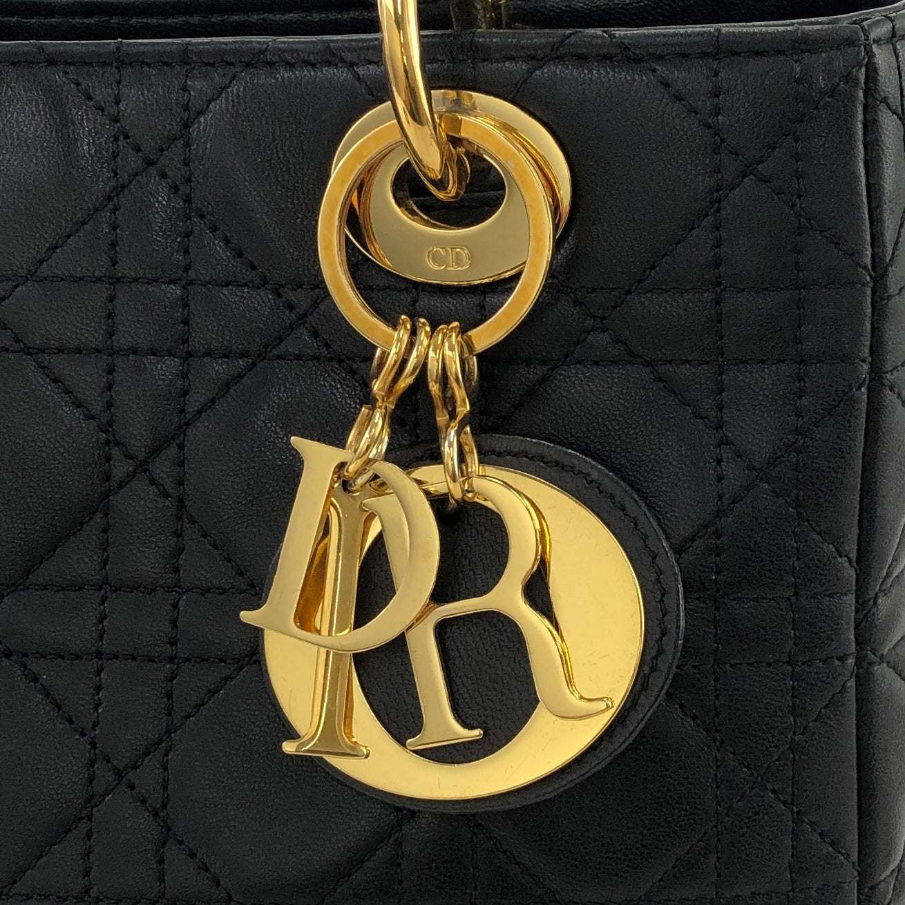 Christian Dior Cannage Ladydior Leather Two-way Handbag Shoulder bag Black Vintage khzzs3