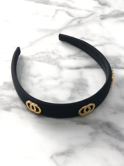 CELINE Circle Logo Fabric headband Black Vintage jfpgmz