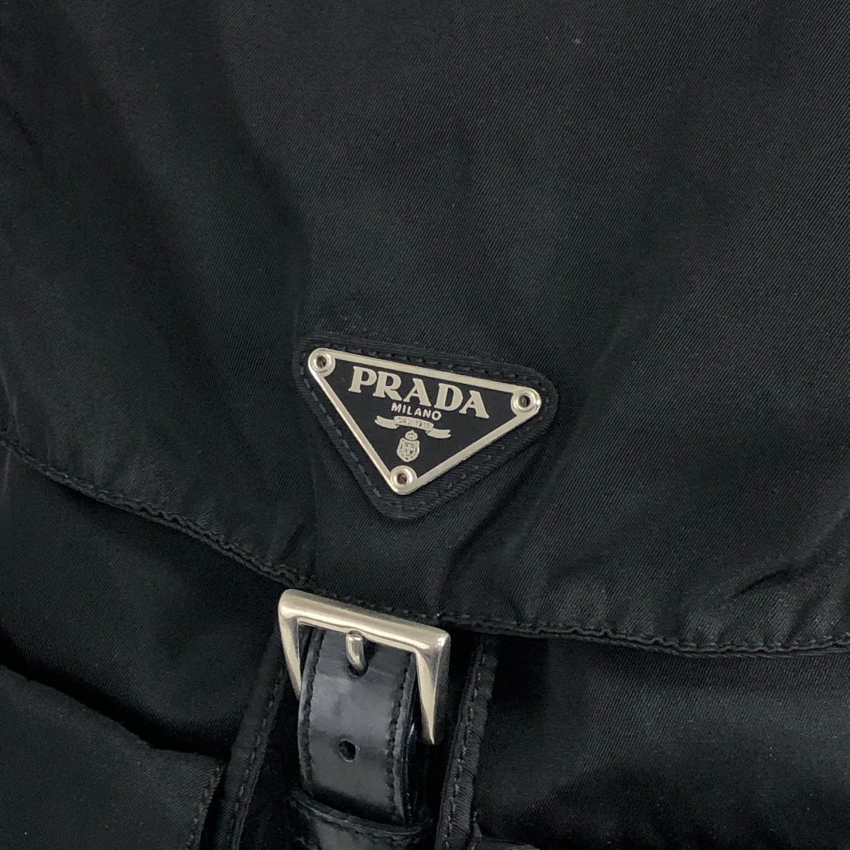 PRADA Triangle Logo Front Buckle Double Pocket Nylon Backpack Black Vintage gpcbdn