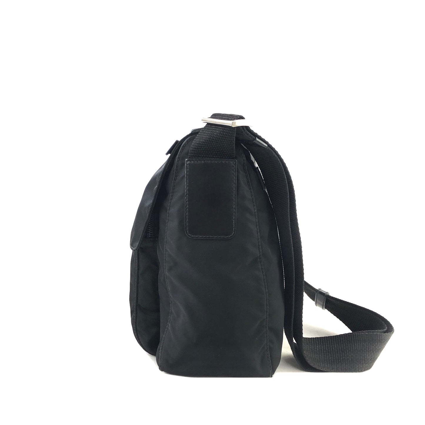 PRADA Triangle Logo Front Buckle Nylon Leather Shoulder bag Black Vintage ykd4wx