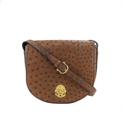 CELINE Triomphe Blason Emblem 鴕鳥皮斜背包單肩包棕色復古 ncpap7 
