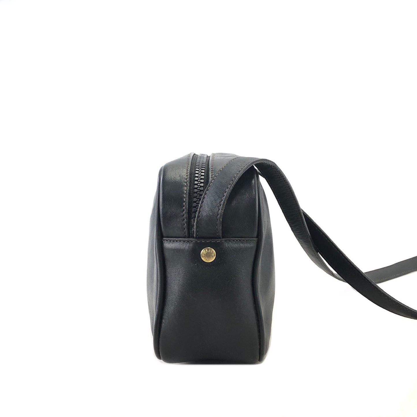 CELINE Triomphe Leather Shoulder bag Black Vintage 3cscb7