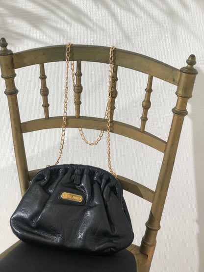 CELINE 標誌鏈條皮革雙向斜背包單肩包手拿包黑色復古 tgzbsb 