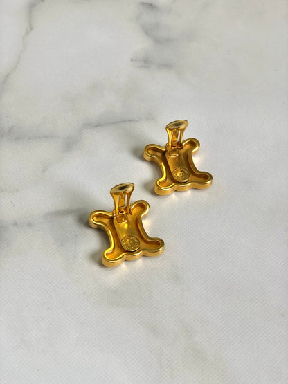 CELINE Triomphe Earrings Gold Vintage auxji2