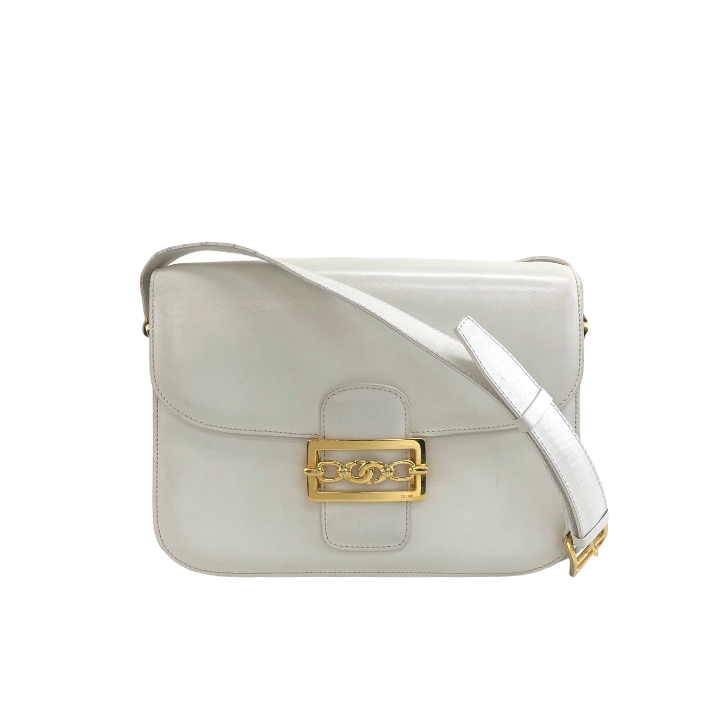 CELINE Horse Bit Leather Crossbody Shoulder bag White Vintage tkdtk2