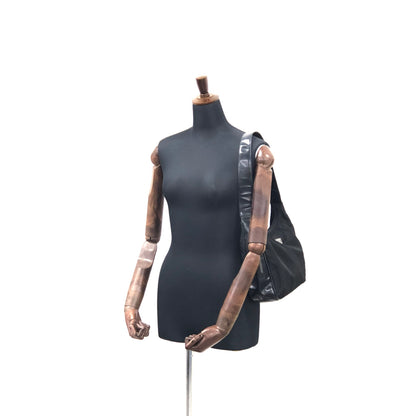 PRADA Triangle Logo Nylon Leather Shoulder bag Hobobag Black Vintage na2ut2