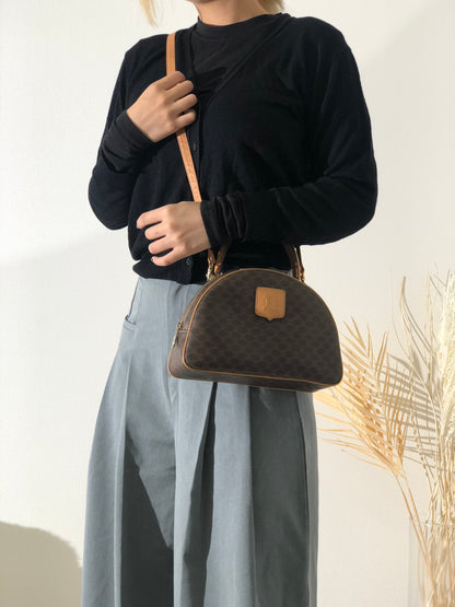 CELINE Macadam Blason Leather Two-way Handbag Shoulder bag Brown Vintage hzumnt