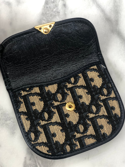 Christian Dior Trotter 提花皮革零錢包 海軍藍 復古 54fhzi 