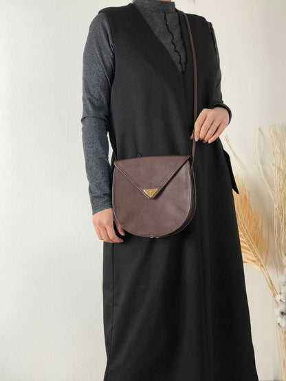 Yves Saint Laurent YSL Logo Leather Shoulder bag Brown Vintage  h4j3va