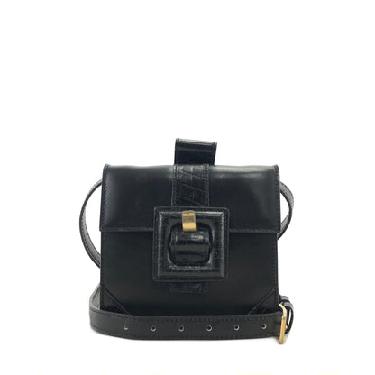 CELINE Front Buckle Leather Shoulder bag Black Vintage m4ezj3