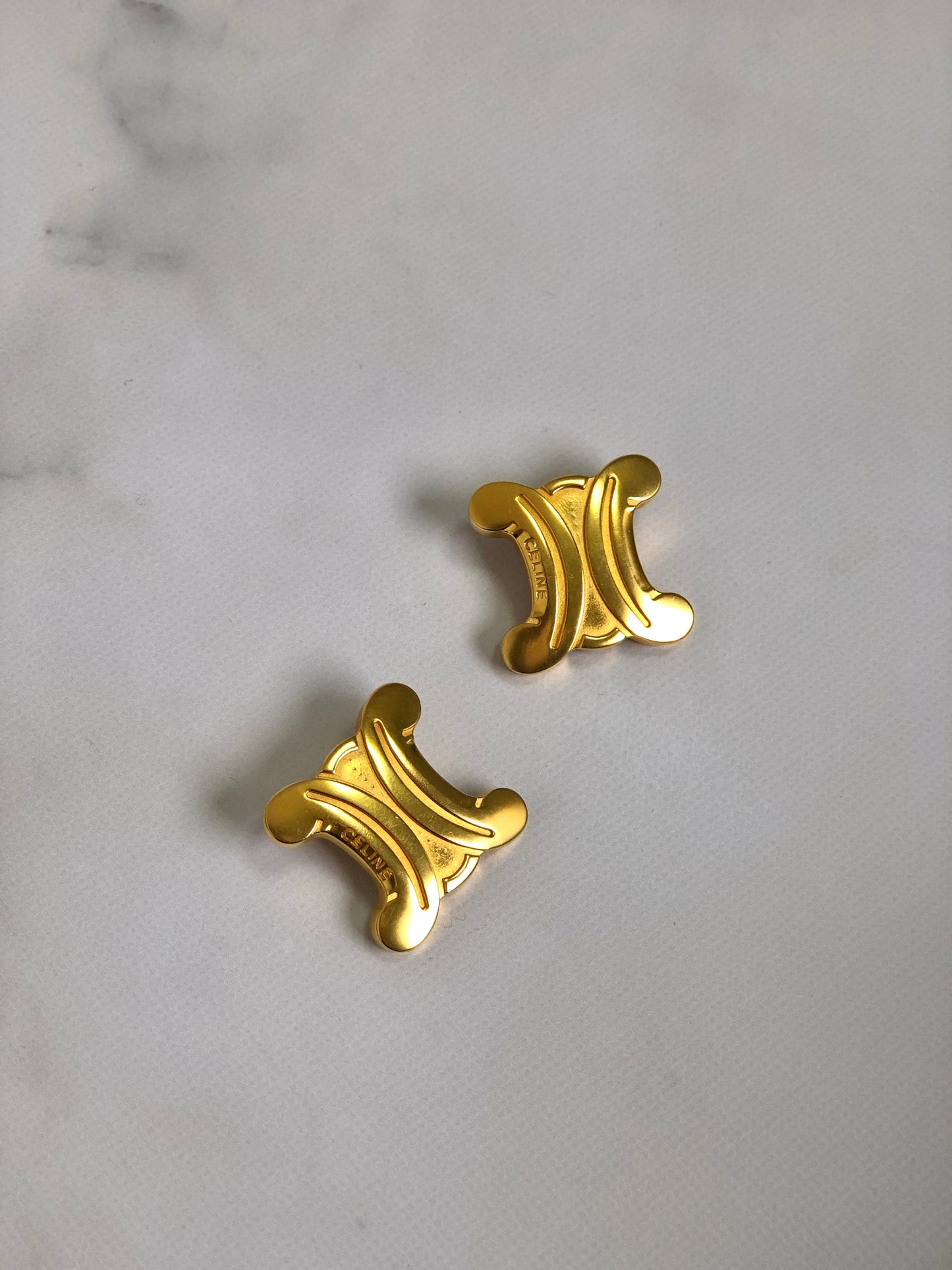 CELINE Triomphe Earrings Gold Vintage auxji2