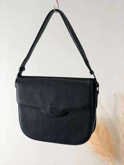 Yves Saint Laurent YSL Logo Leather Shoulder bag Black Vintage 4jenk5
