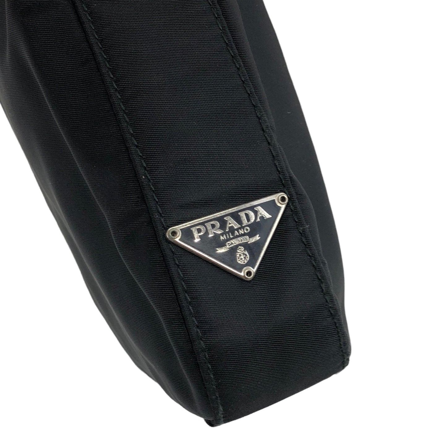 PRADA Triangle Logo Nylon Shoulder bag Hobobag Black Vintage i8bpjw