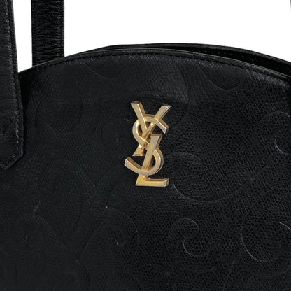 Yves Saint Laurent YSL Logo Arabesque Pattern Leather Shoulder bag Black Vintage xfnsx5
