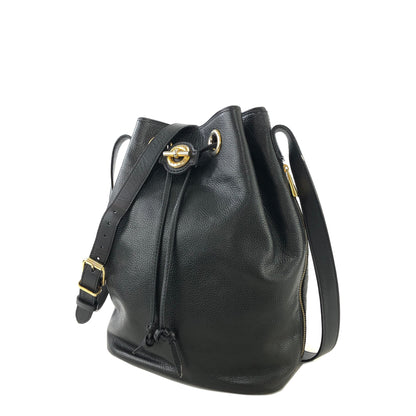 CELINE 扣環皮革抽繩單肩包 黑色復古 gzwn5b
