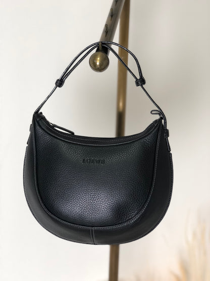 LOEWE Logo Motif Embossed Leather Two-way Handbag Shoulder bag Round bag Black Vintage t7gdhx