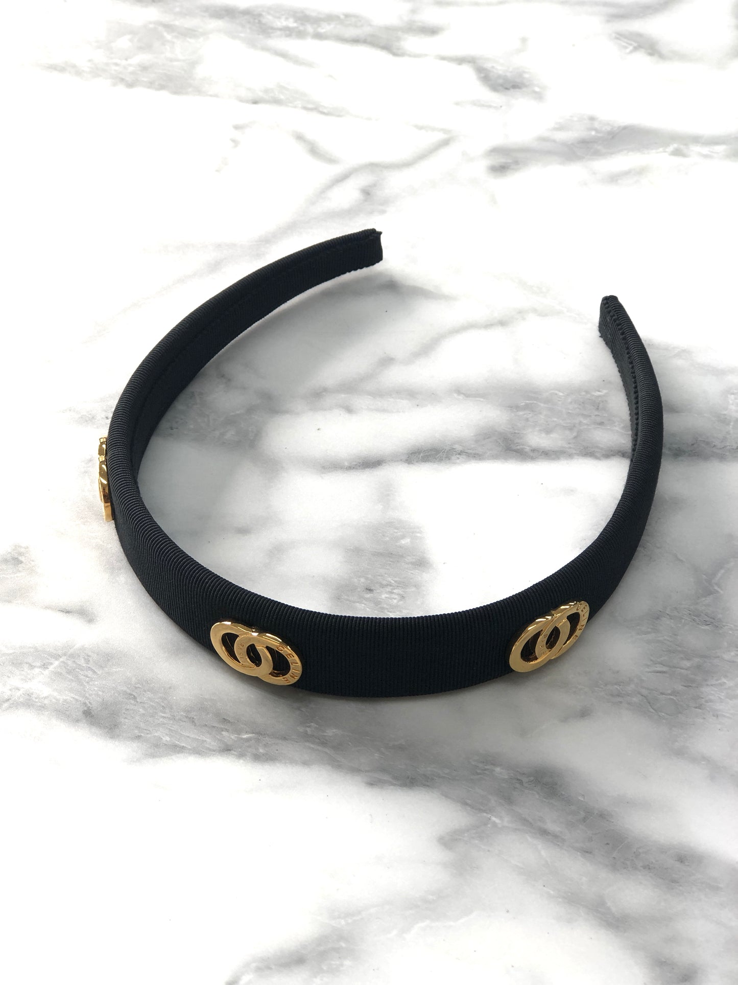 CELINE Circle Logo Fabric headband Black Vintage jfpgmz