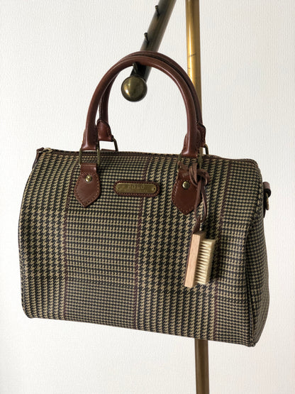 RALPH LAUREN Glen Check Handbag Boston bag Brown Vintage mgcf5g