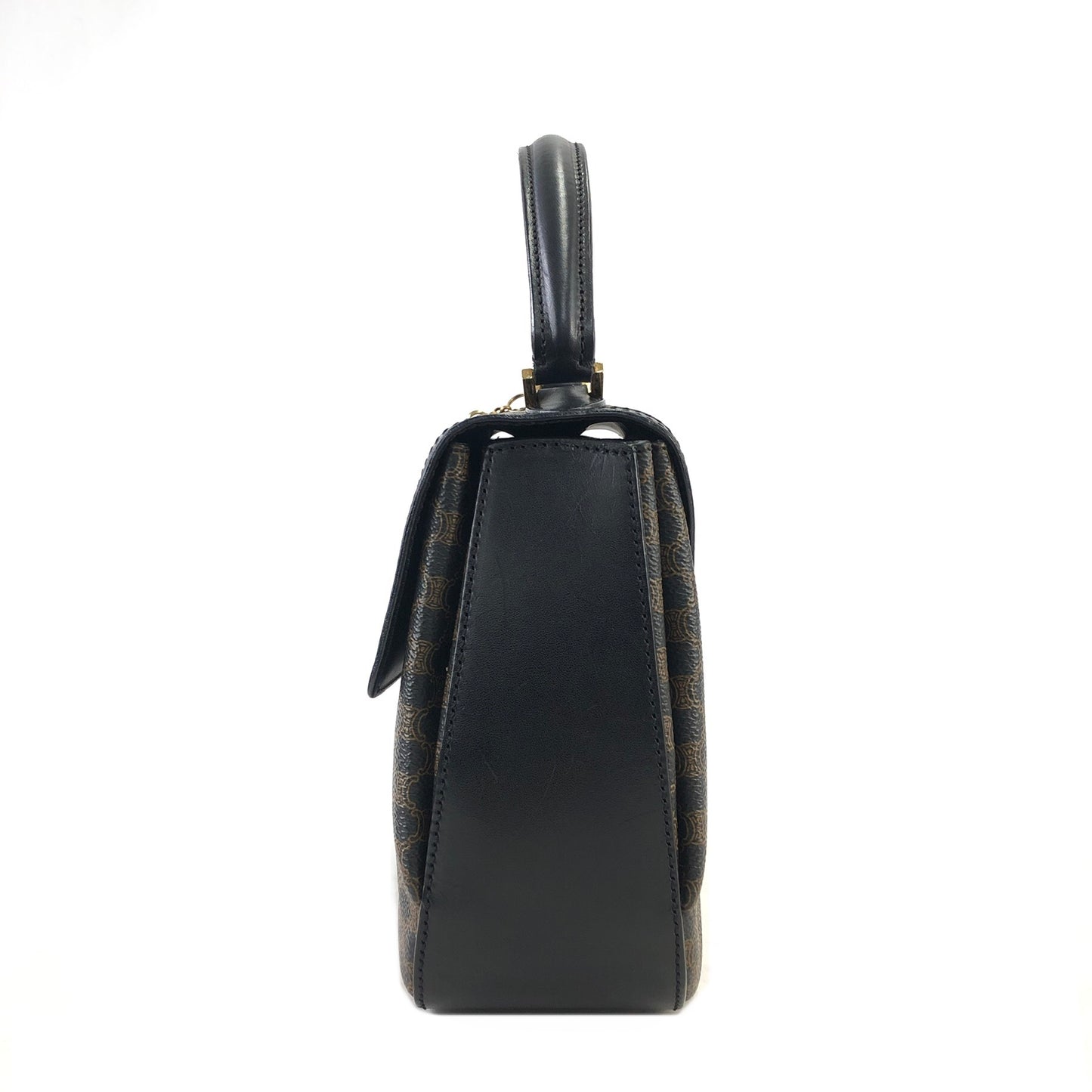 CELINE Macadam Logo Motif Charm Turn Lock Leather Two-way Handbag Shoulder bag Black Vintage cptypf