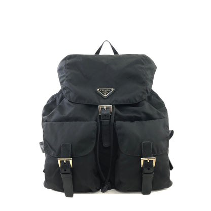 PRADA Triangle Logo Double pocket Nylon Backpack Black Vintage e2jimd