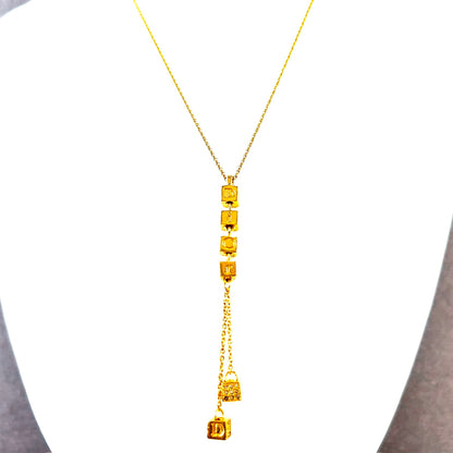 Christian Dior Logo Cube Necklace Gold Vintage zzytms