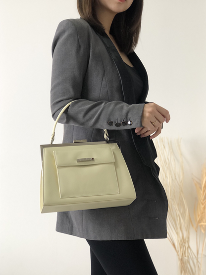 Yves Saint Laurent Logo Leather Handbag Beige Vintage brtxwd