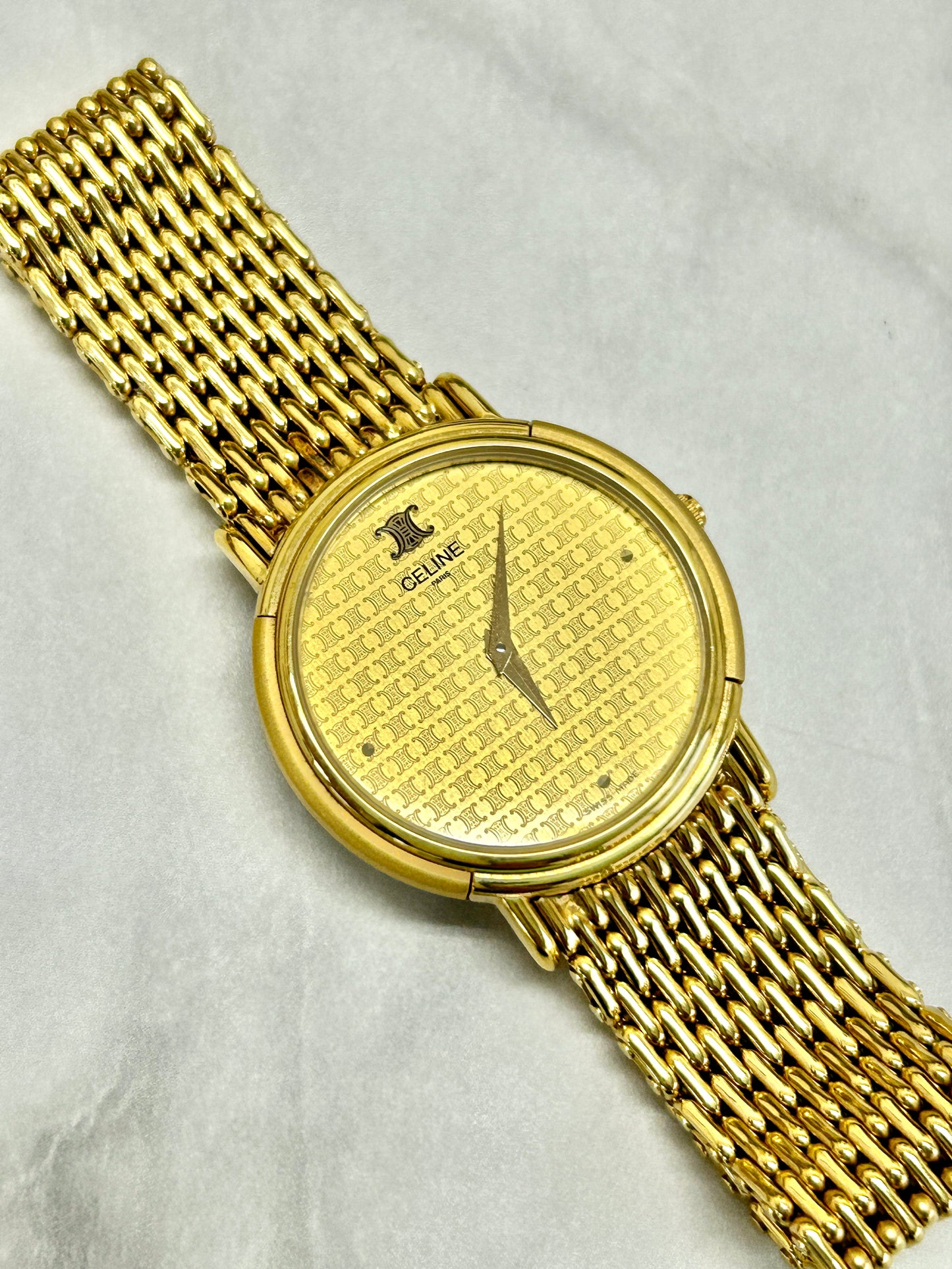 CELINE Triomphe Stainless Steel Analog Quartz Watch Gold Vintage zhs23u