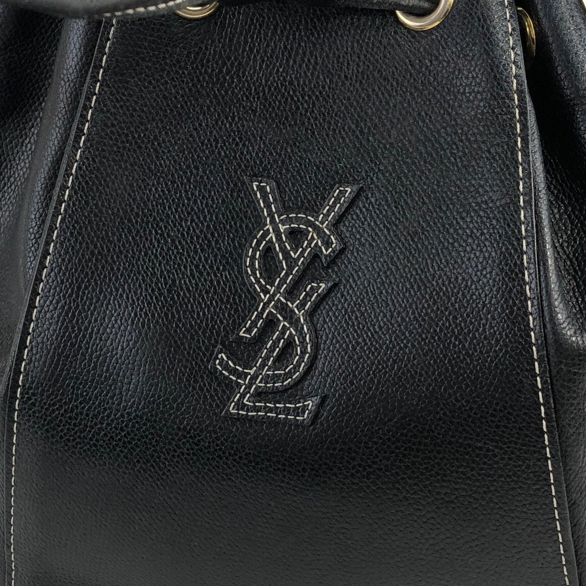 Yves Saint Laurent YSL Stitch Leather Drawstring Shoulder bag Black Vintage p3dh3i