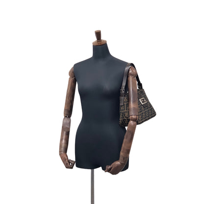 FENDI Zucca Jacquard Leather Shoulder bag Hobobag Brown Vintage a23v5e