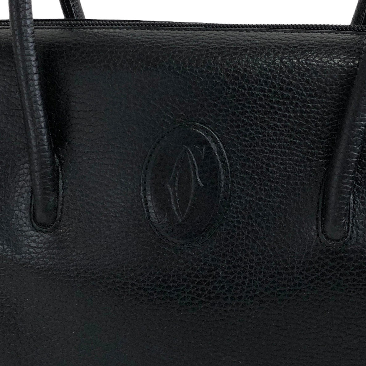 Cartier Leather Handbag Boston bag Black Vintage aki576
