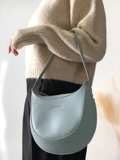 LOEWE Logo Motif Embossed Round Leather Two-way  Handbag Shoulder bag Sky blue Vintage 64bpxh