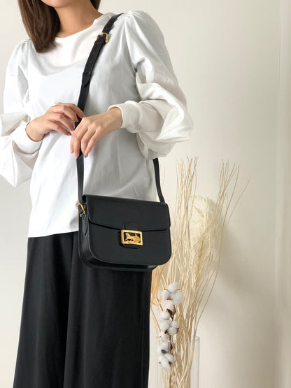 CELINE 馬車皮革斜背包 黑色 復古 whhjwf 