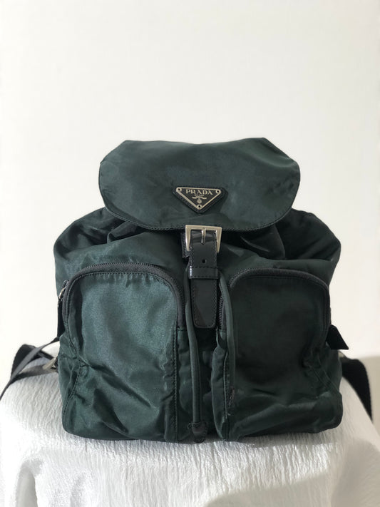 PRADA Triangle Logo Double pocket Nylon Backpack Green Vintage r5kz8b