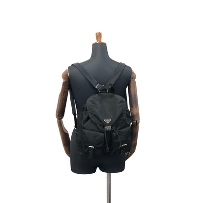 PRADA Triangle Logo Double Pocket Nylon Backpack Black Vintage izcwku
