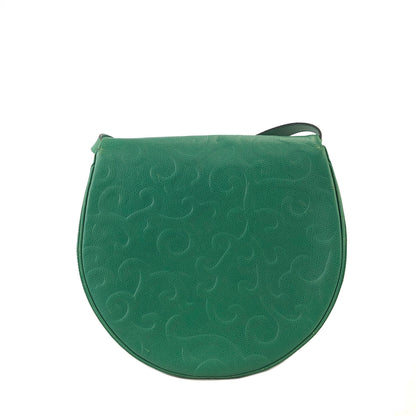Yves Saint Laurent YSL Embossed Leather Crossbody Round Shoulder bag Green Vintage x7hcn4