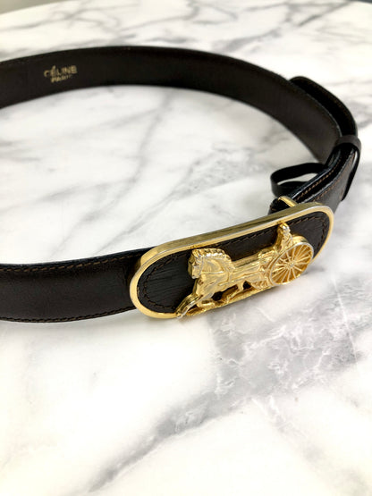 CELINE 馬車皮帶 黑色復古 xrix5m 