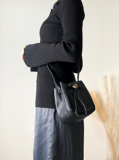 Christian Dior Logo Motif Leather Drawstring Shoulder bag Black Vintage gk34h7
