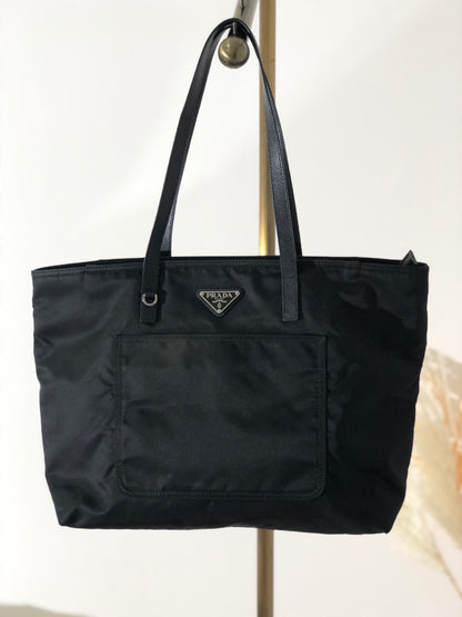 PRADA Triangle Logo Nylon Two-way Shoulder bag Totebag Black Vintage 8ba8nr