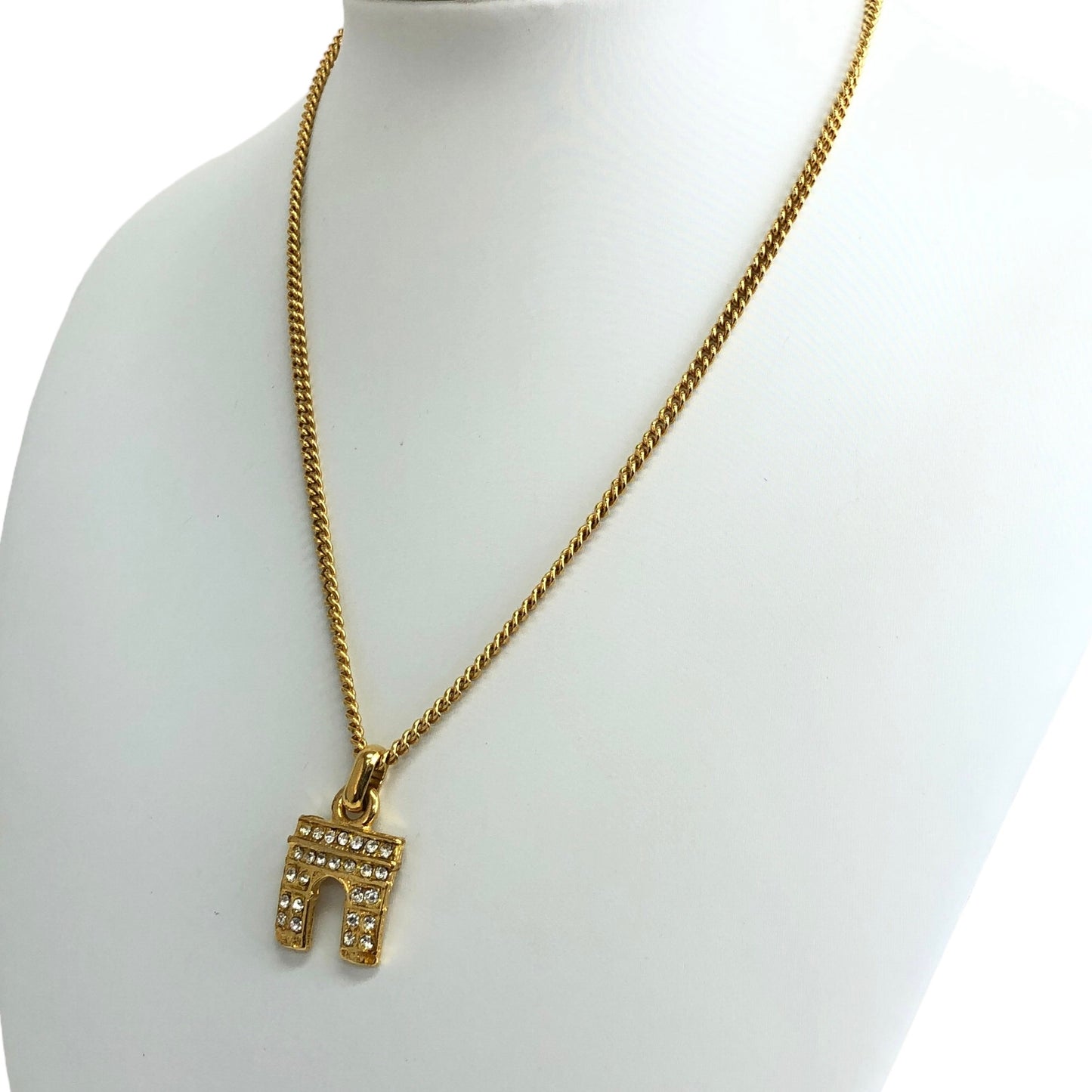 CELINE Arc de Triomphe Rhinestone Necklace Gold Vintage kta6ru