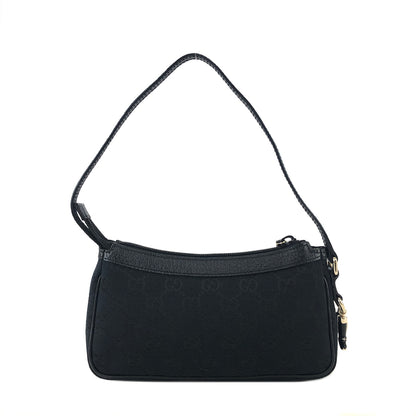 GUCCI GG Pattern Boots Charm Jacquard Leather Handbag Hobobag Black Vintage iz4gtx