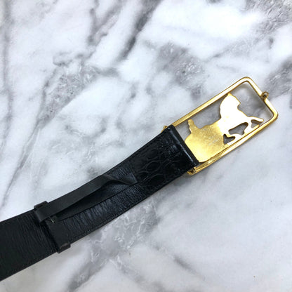 CELINE 馬車鱷魚壓花皮革腰帶 黑色 復古 awn7kw