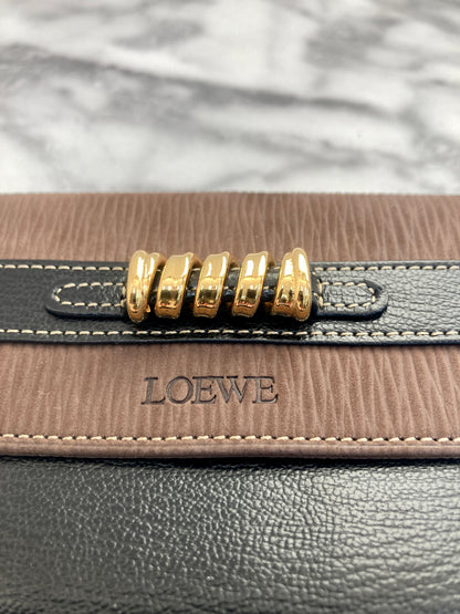 LOEWE Velazquez 皮革折疊錢包 黑棕色復古 z2dfbj 