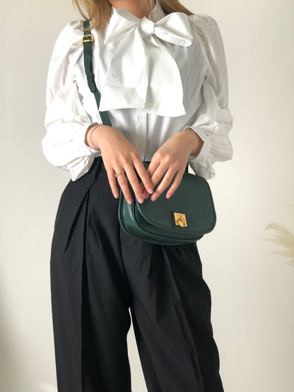 CELINE Gancini Flap Leather Shoulder bag Green Vintage mtmid2