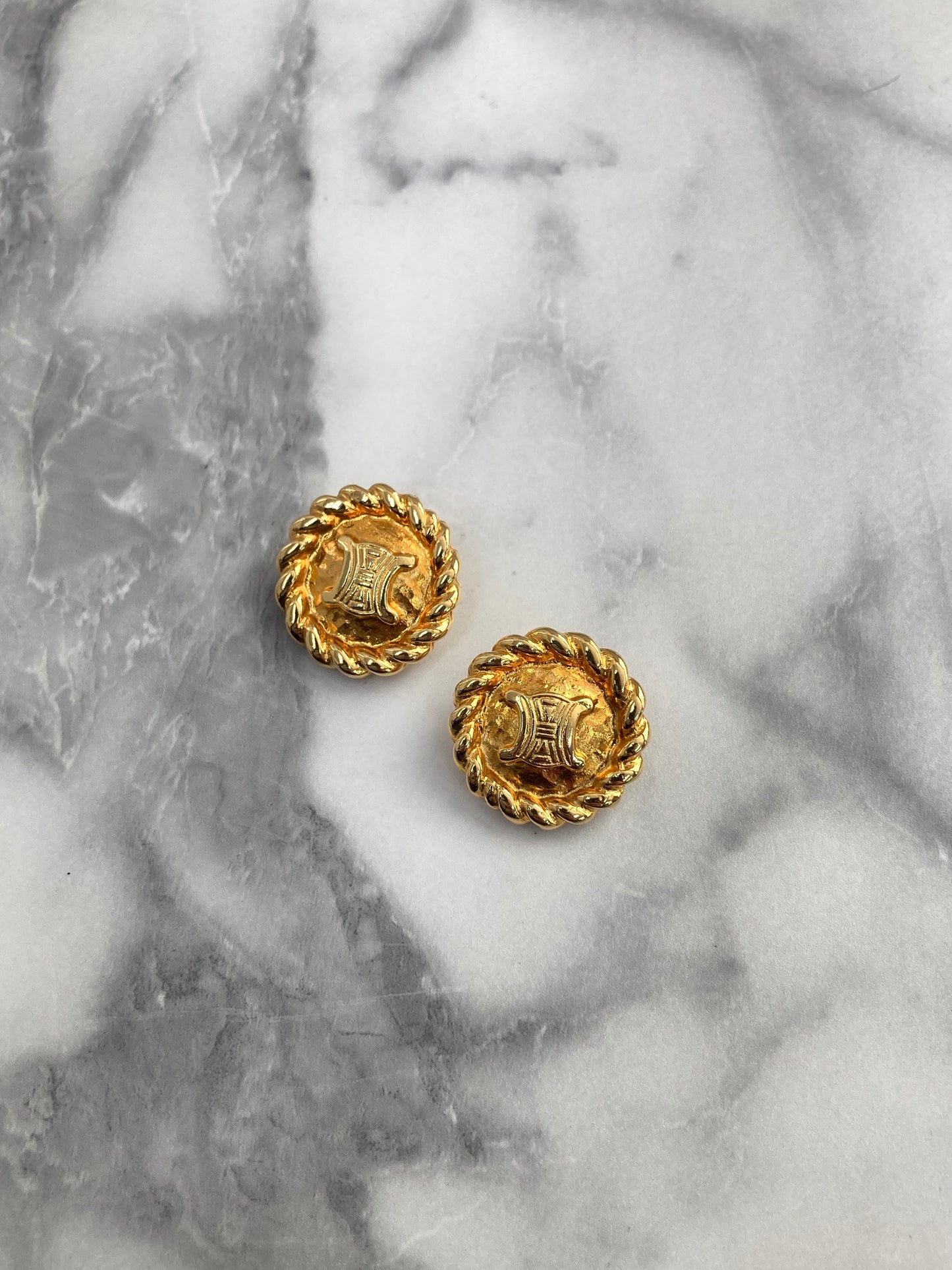 CELINE Blason Earrings Gold Vintage rscm5d