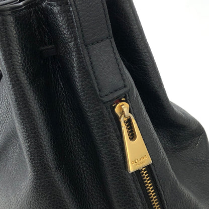 CELINE 扣環皮革抽繩單肩包 黑色復古 gzwn5b